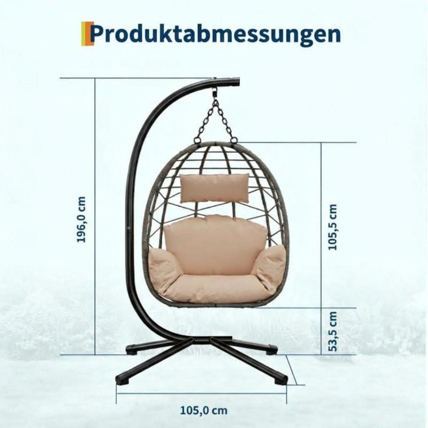LuxusKollektion Hängesessel Hängesessel Rattan Metallgestell klappbar 150kg wetterfest Beige
