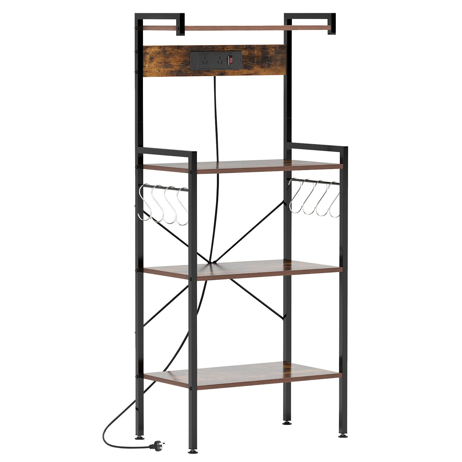 KOMFOTTEU Standregal, Küchenregal mit Steckdose, mit 8 S-Haken & 4 Ablagen günstig online kaufen