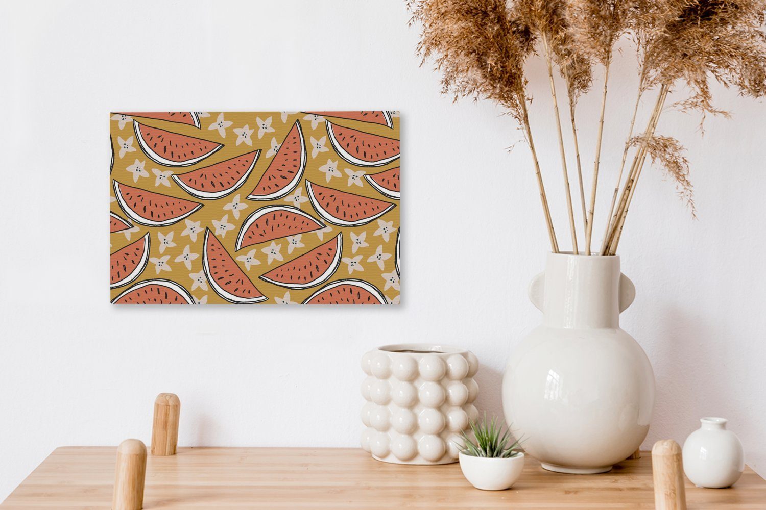 Sommer Wandbild cm Sterne Leinwandbild Leinwandbilder, 30x20 - Wanddeko, Wassermelone, (1 - OneMillionCanvasses® St), Aufhängefertig,