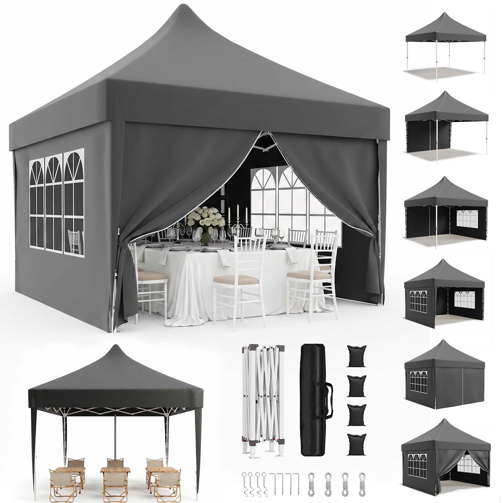 GUNJI Faltpavillon 3x3/3x6m Wasserdicht mit seitenteilen Pop Up Partyzelt, UV-Schutz 50+, Partyzelt höhenverstellbarer, mit Tragetasche, für Garten Camping