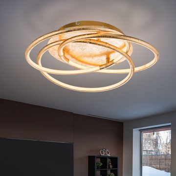 Globo LED Deckenleuchte, LED-Leuchtmittel fest verbaut, Warmweiß, Deckenleuchte Designleuchte Wohnzimmerlampe LED Ringe gold satiniert