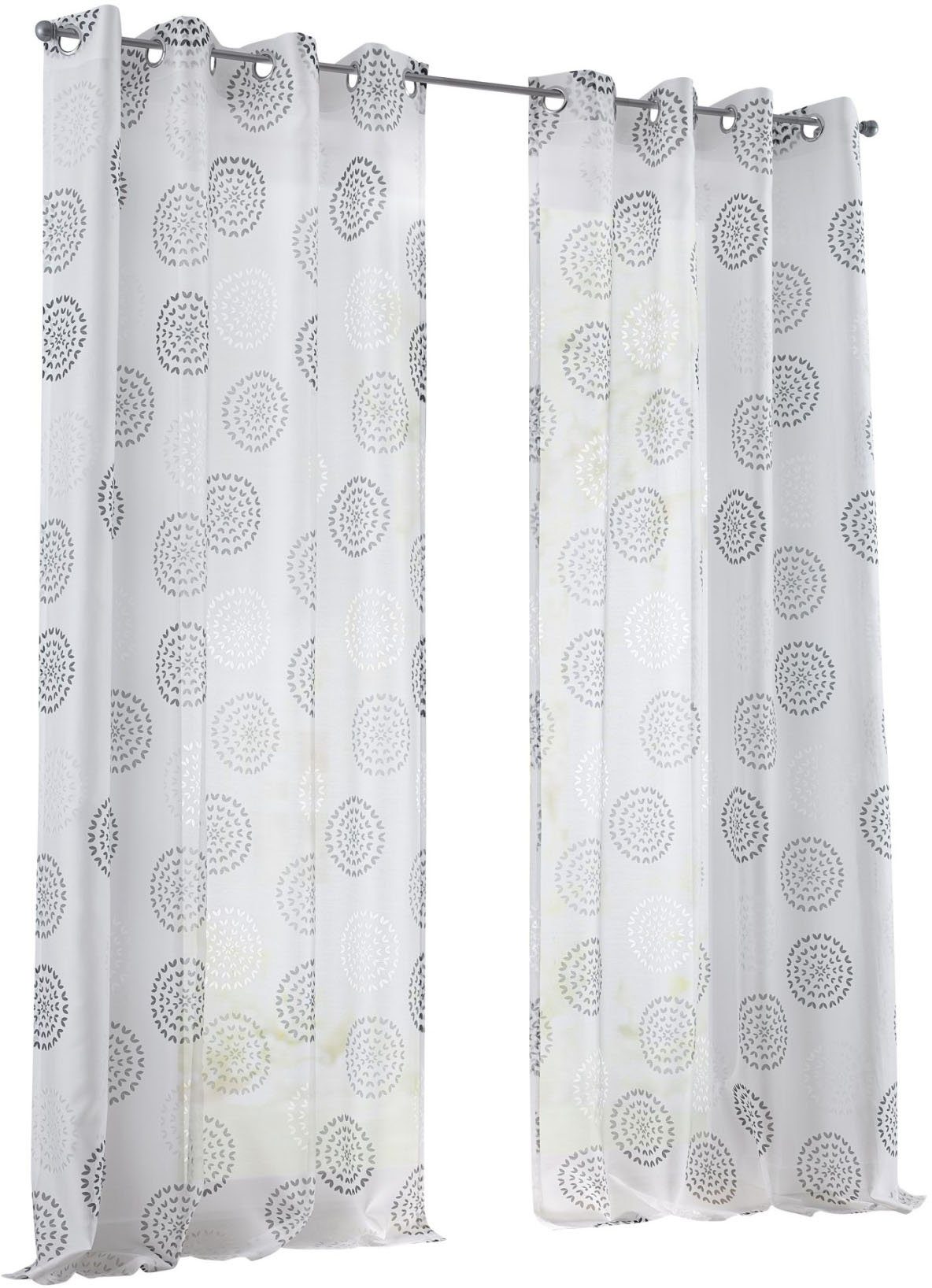 Vorhang Bella, Kutti, Ösen (1 halbtransparent, bedruckt, Ausbrenner, Baumwolle-Polyester weiß/grau halbtransparent, St), Gardine