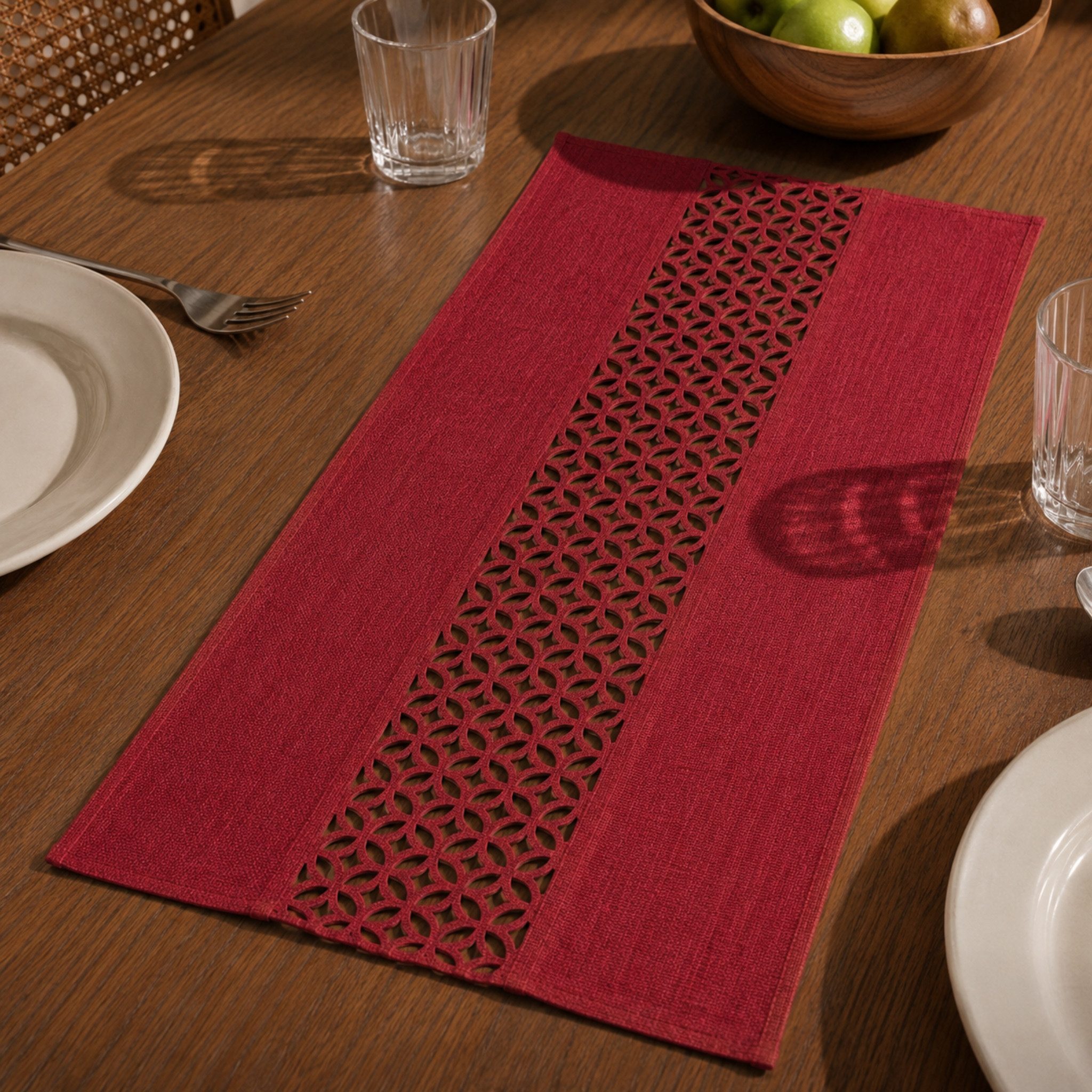 matches21 HOME & HOBBY Tischdecke Moderner Tischläufer bordeaux rot Leinen-Optik 90 x 40 cm schmal (1-tlg), Lange waschbare Tischdecke rechteckig
