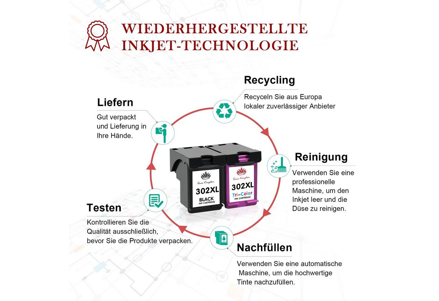Thumbnail - Toner Kingdom 3er Pack für HP 302XL 302 XL Tintenpatrone (2 Schwarz+1 Color für hp envy 4525 4520 4650, officejet 3831 3...