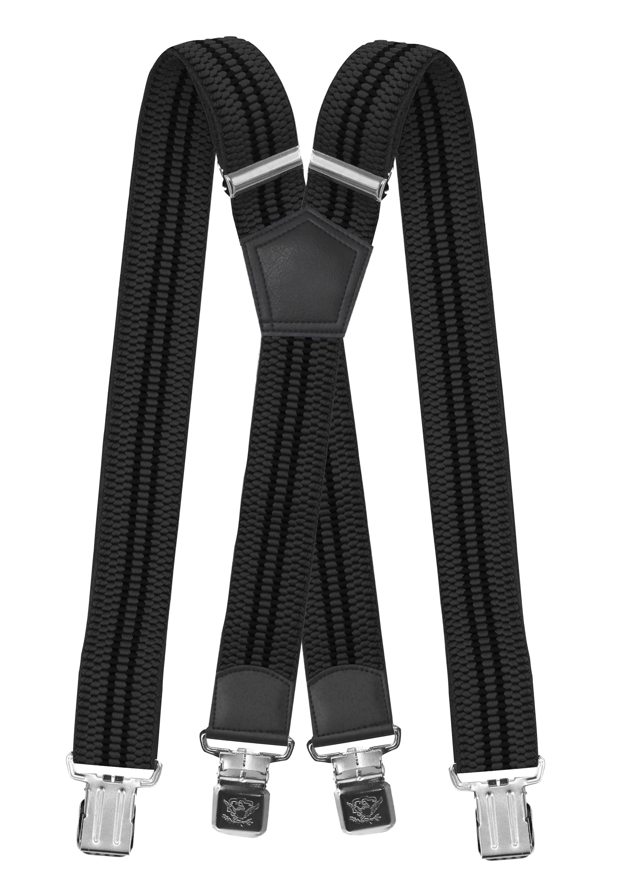 schwarzen mit X-Design 4cm verstellbar Grau mit Clipverschluss, Hosenträger Fabio Streifen Farini starken extra Streifen) (schwarze Grau Breites