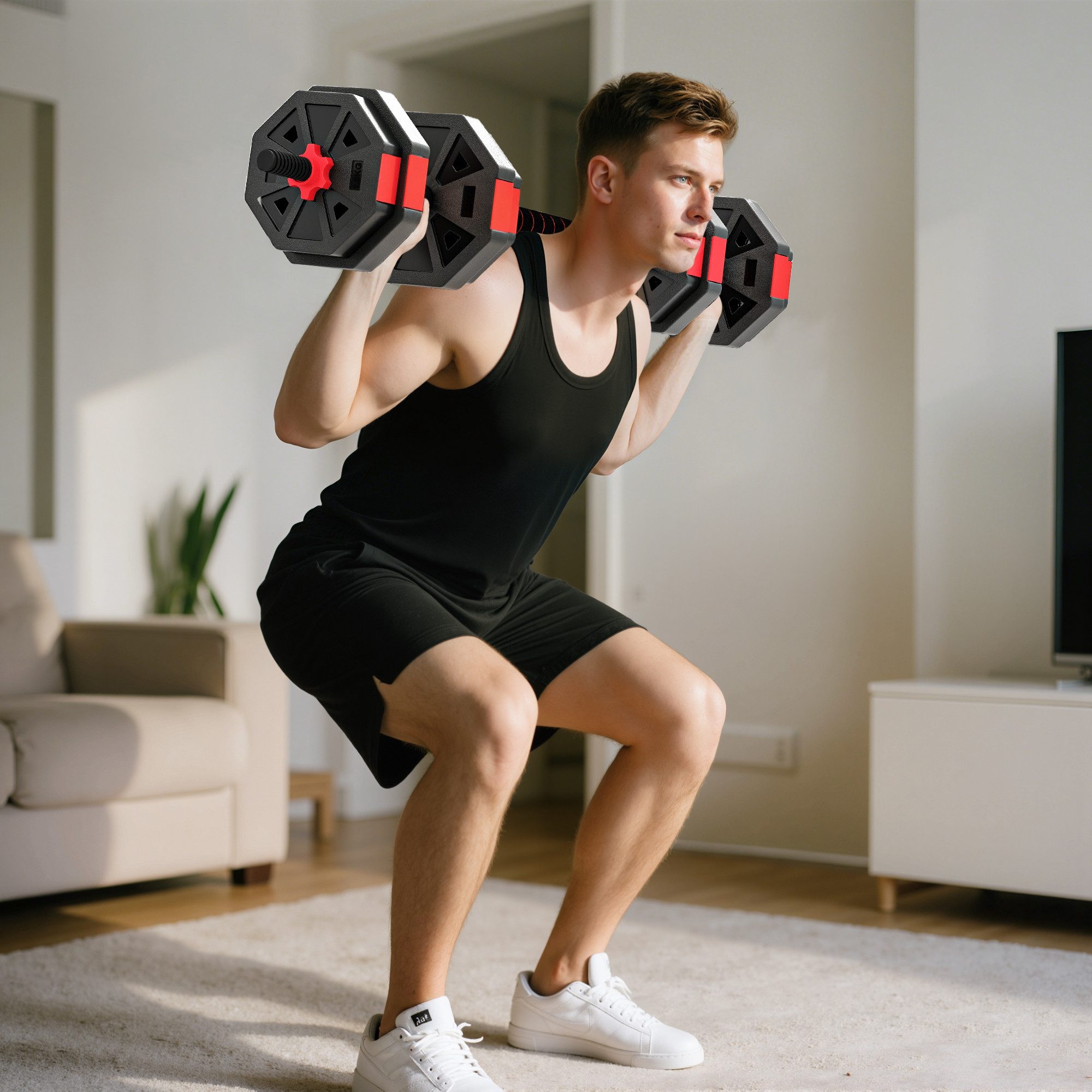 SPORTNOW Hantel-Set Kettlebell, (4-in-1 Hantelset, Hanteln, Langhanteln, Kettlebells, Liegestützgriffe), 4-in-1 Funktion: Hanteln, Langhanteln, Kettlebells, Liegestützgriffe