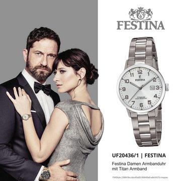 Festina Quarzuhr Festina Damen Uhr F20436/1 Elegant Titan, Damen Armbanduhr rund, Titanarmband silber