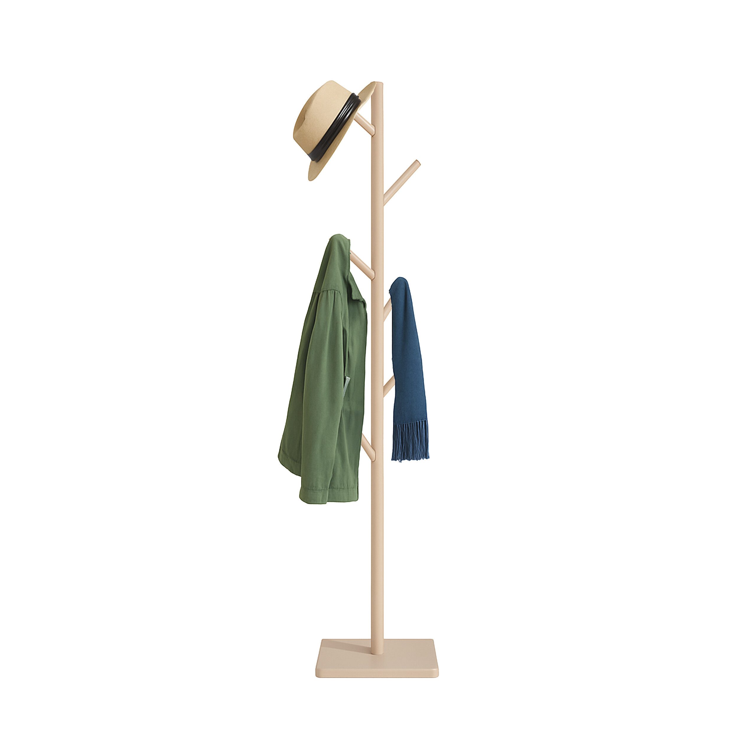 relaxdays Garderobenständer Holz 8 Hake, Cappuccinobeige günstig online kaufen