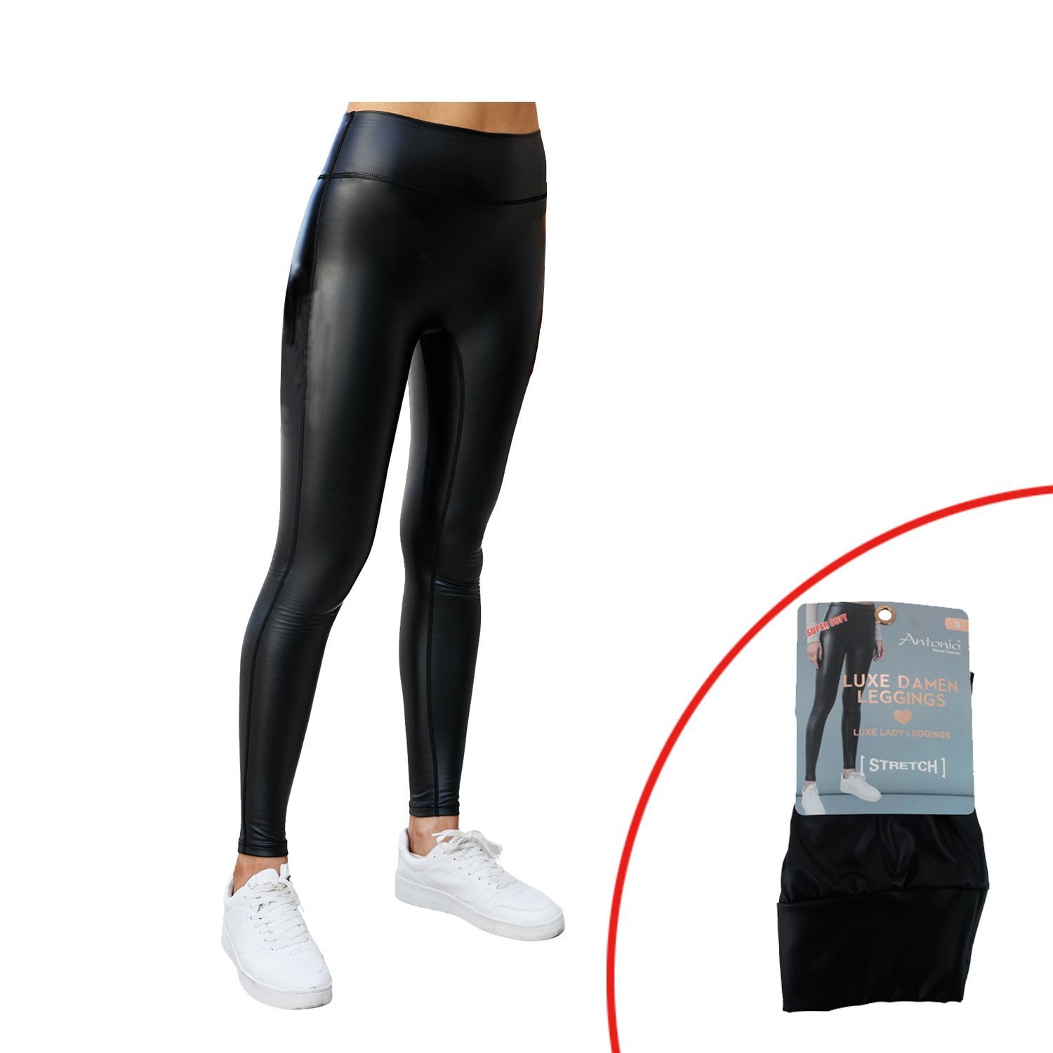 VewoTex Leggings Damen Leggings Wet Look Schwarz » High-Waist Lederoptik Yo günstig online kaufen