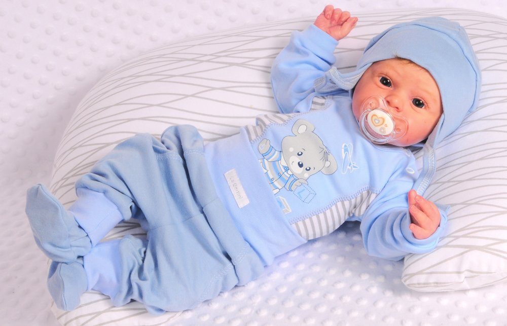 La Bortini Body & Hose Body Hose und Mütze 3Tlg. Baby Anzug für Frühchen  und Neugeborene, Farbe: Blau / Grau - Töne
