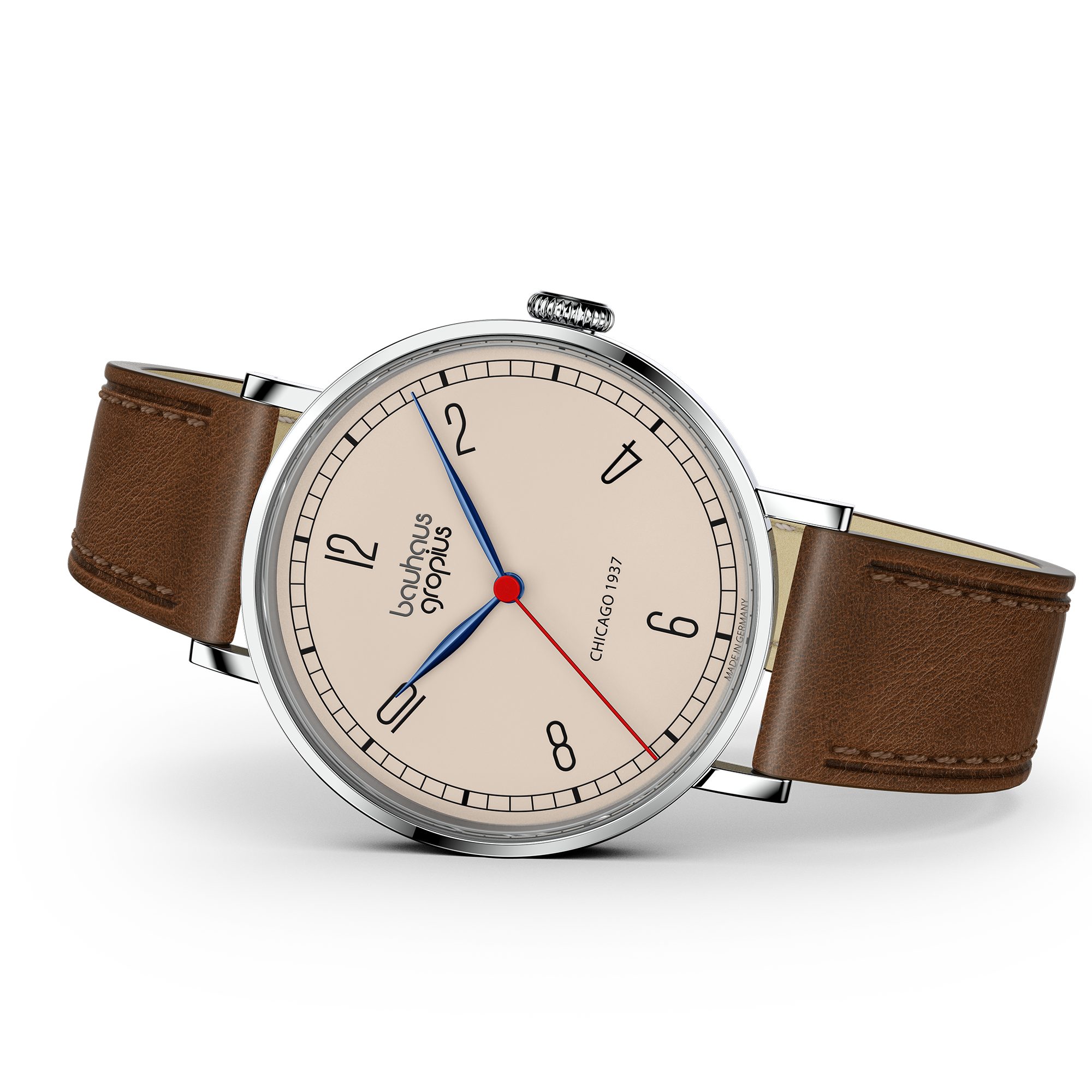 Walter Gropius Quarzuhr Made in Germany, Saphirglas, New Bauhaus Chicago 1937 - WGN 002-01, Designeruhr, Lederarmband mit Easy-Release System, Edelstahlgehäuse