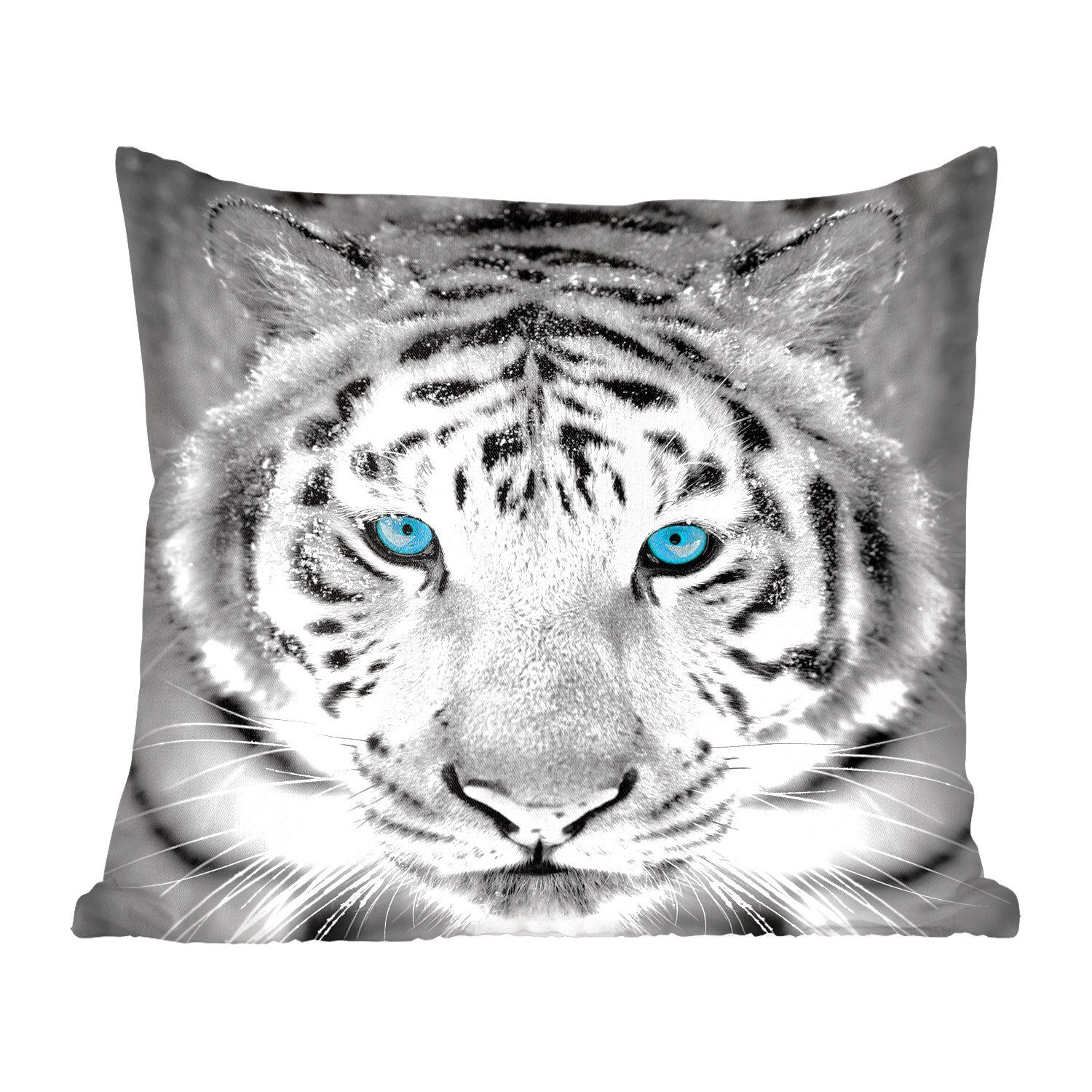 MuchoWow Dekokissen Tiger - Weiß - Augen, Zierkissen mit Füllung für Wohzimmer, Schlafzimmer, Deko, Sofakissen