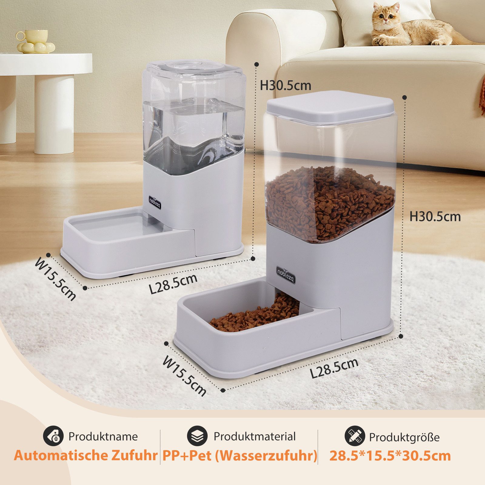 nobleza Futterspender Futterspender Futterautomat Wasser für Katze und Hund