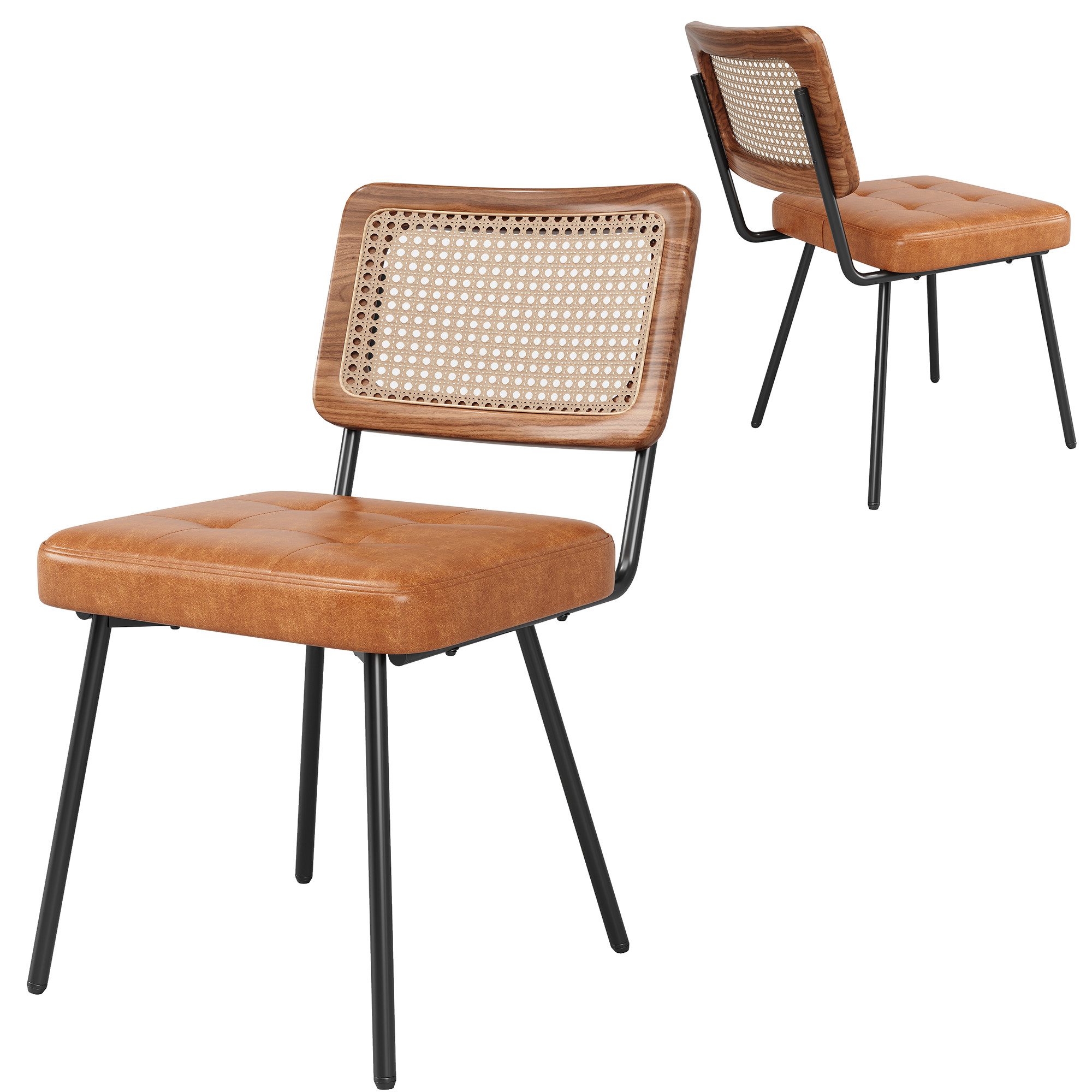 REDOM Esszimmerstuhl Rattan-Loungesessel,Schminkstuhl,Luxusstuhl (Esszimmerstühle mit ergonomischer Rattan-Rückenlehne & Kunstleder – Komfortabel, robust & verstellbar, 2 St)