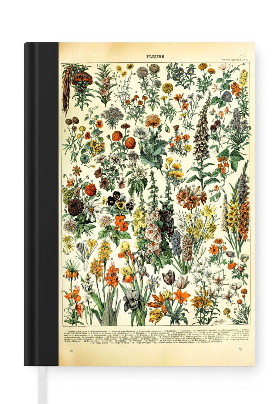 MuchoWow Notizbuch Blumen - Pflanzen - Vintage - Adolphe Millot - Kunst, Journal, Merkzettel, Tagebuch, Notizheft, A5, 98 Seiten, Haushaltsbuch