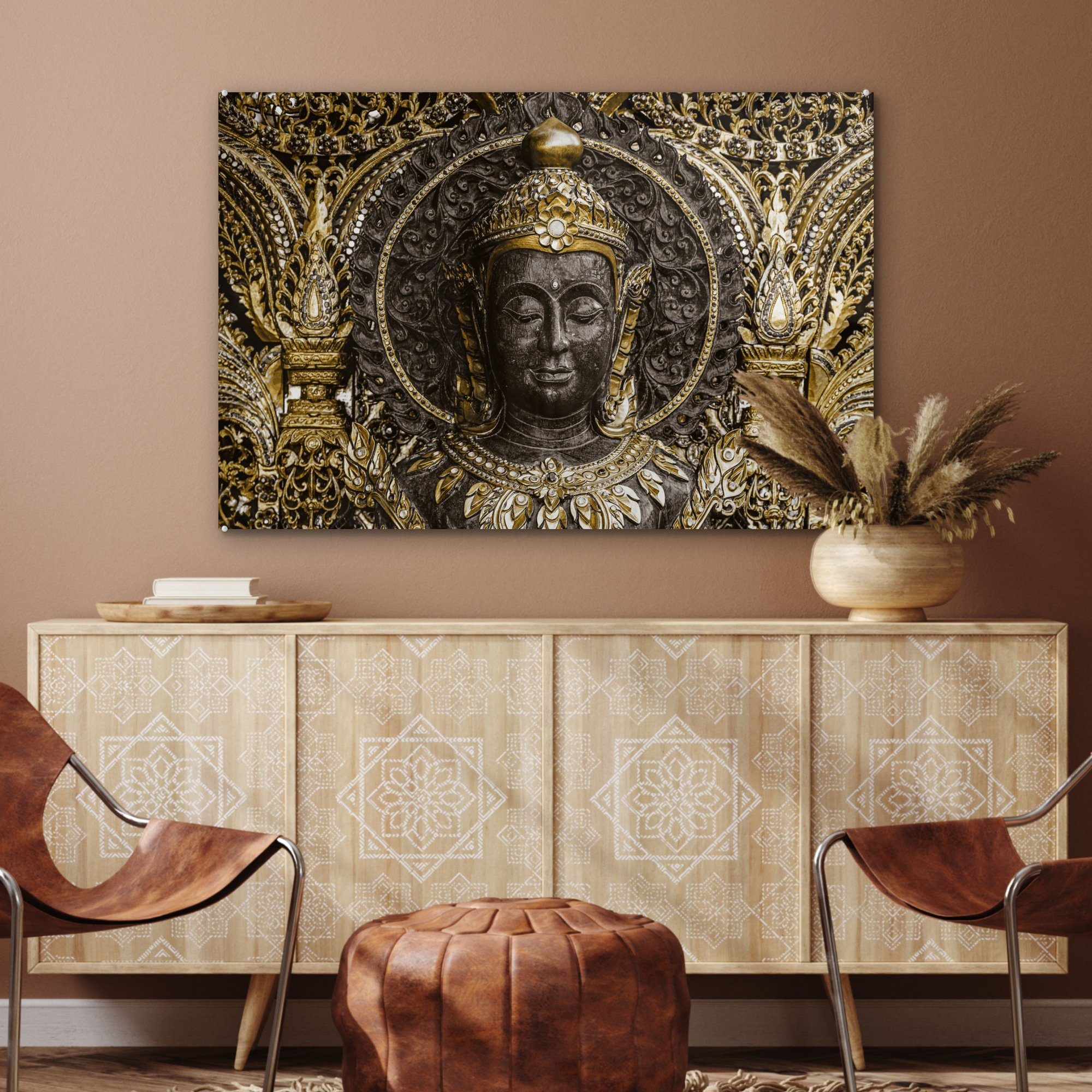 - Schlafzimmer MuchoWow Acrylglasbild & Gesicht Buddha Wohnzimmer (1 Steine, - St), Acrylglasbilder