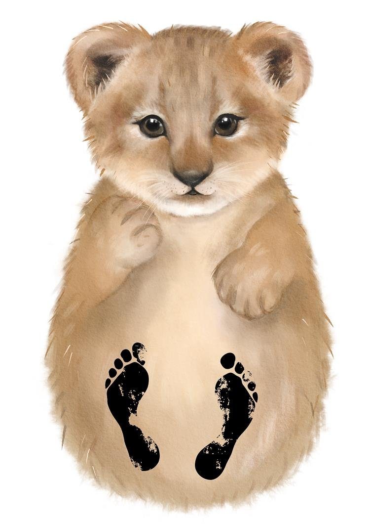 Freusel Poster Löwe, Fußabdruck-Set für Babys, A4-Druck, Stempel, Bilderrahmen