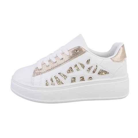 Ital-Design Damen Low-Top Freizeit Sneaker Flach Sneakers Low in Weiß