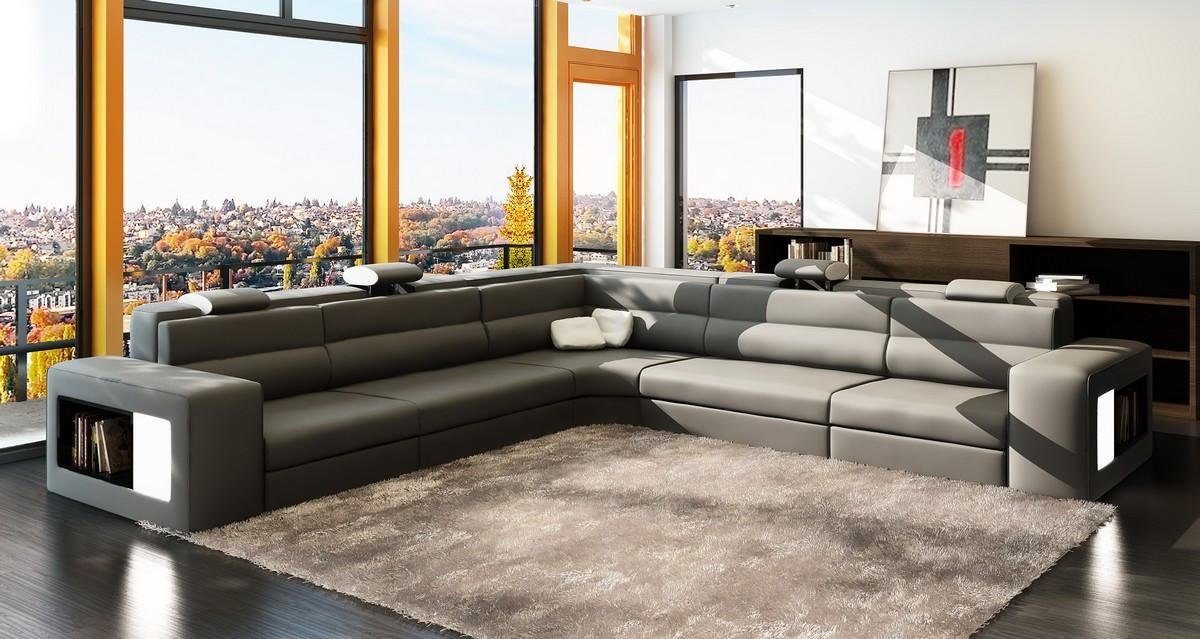 Ecksofa, Grau JVmoebel Leder Sofa Design Wohnlandschaft Modern Ecksofa L-Form Couch Polster