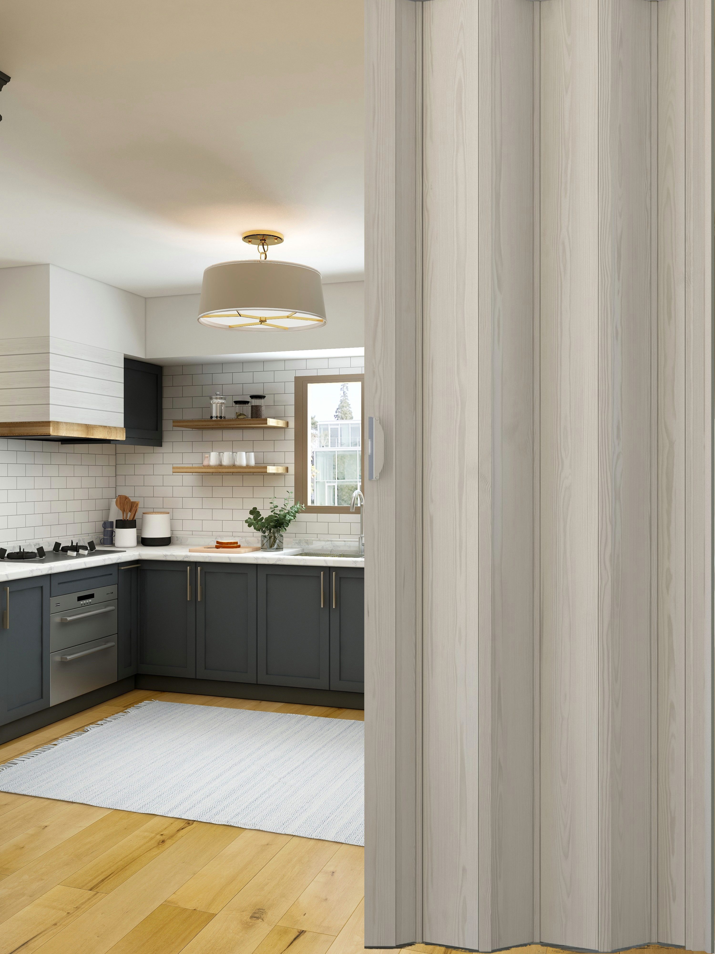 Forte Falttür Kunststoff-Falttür "Luciana" 88,5 x 202 cm Esche weiß ohne Fenster (1 Stück), abwaschbar und für Naßräume geeignet