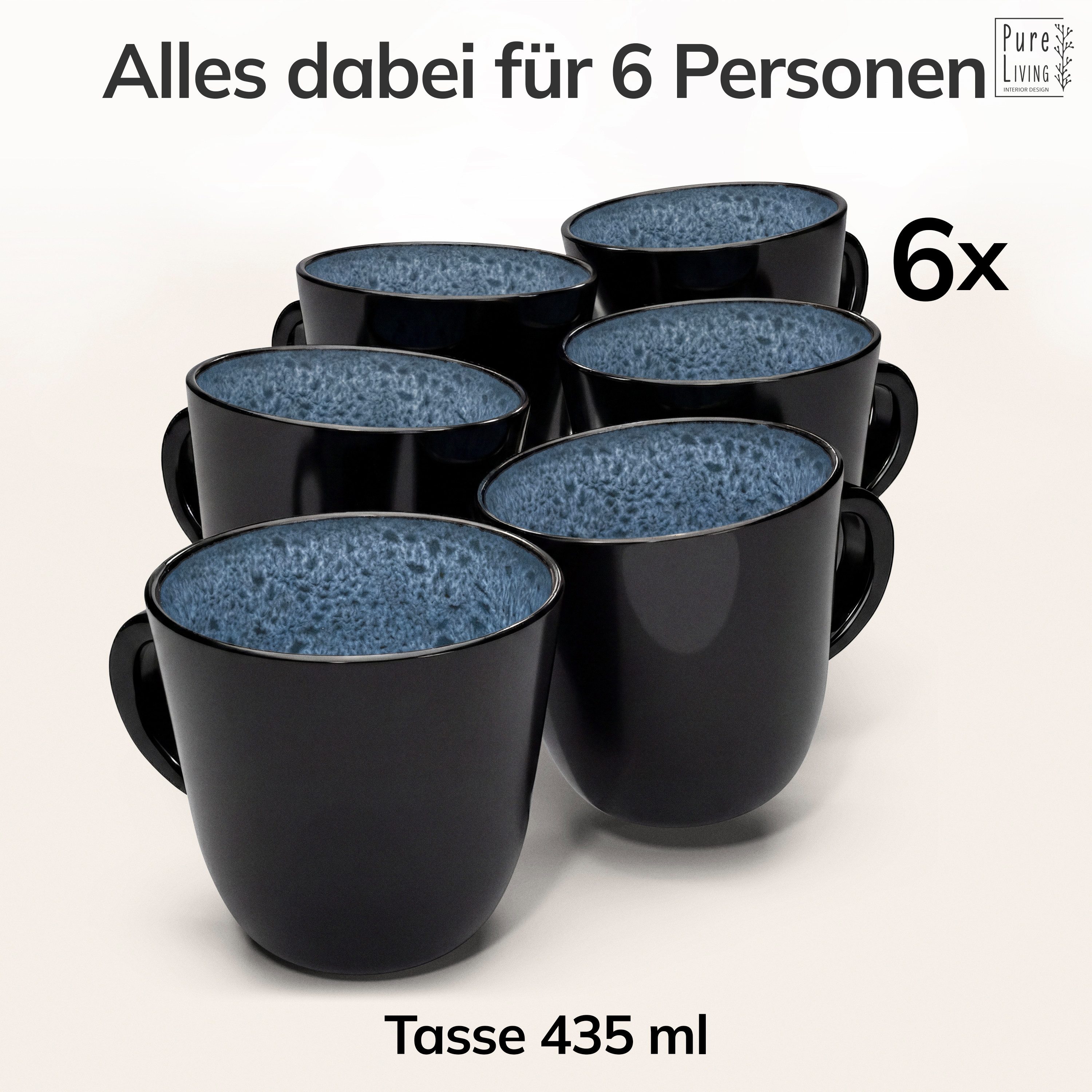 PURE LIVING INTERIOR DESIGN Geschirr-Set Ibiza Becher, 6er-Set, 435 ml, Graublau Steingut (6-tlg), 6 Personen, Steingut – Bild 5 von 5