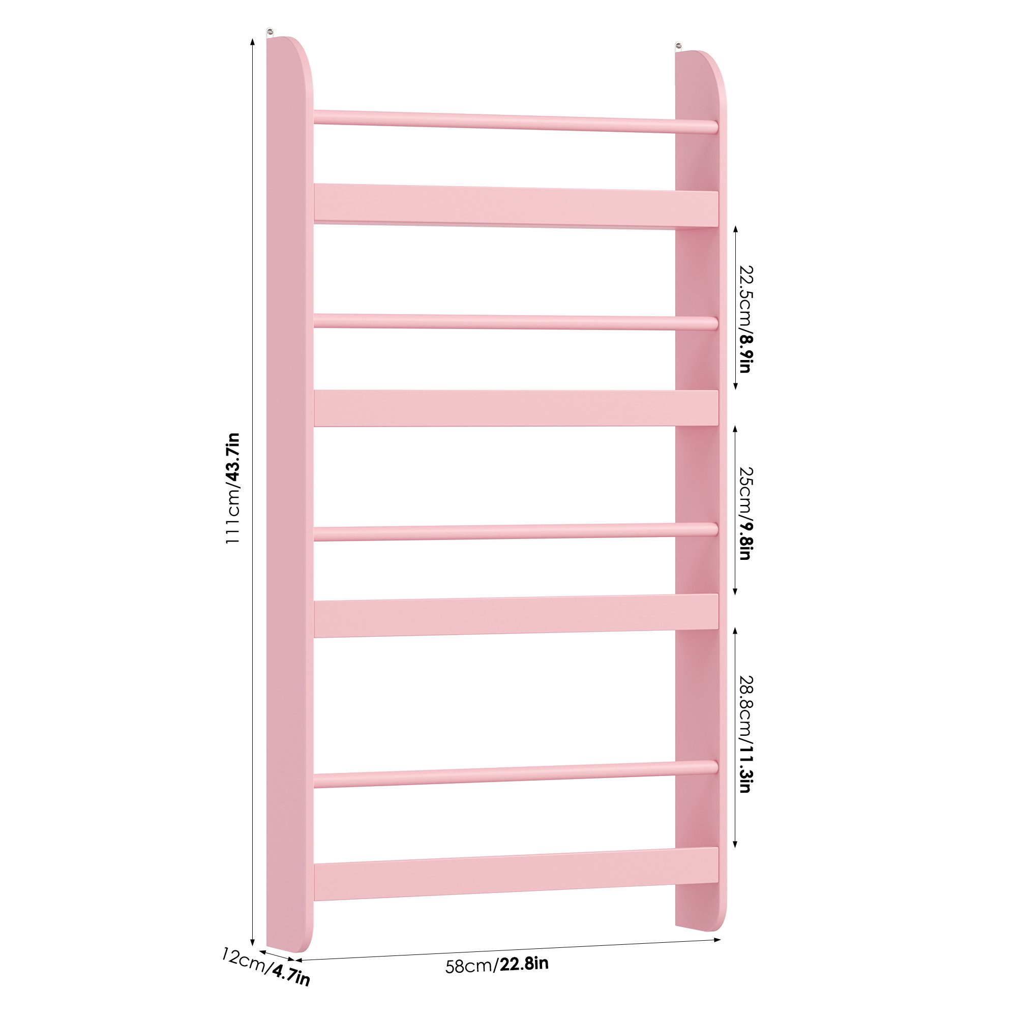 Homfa Kinderregal Kinderbücherregal Wandregal, Bücherregal mit 4 Ablagen aus Holz 112x58x12 cm