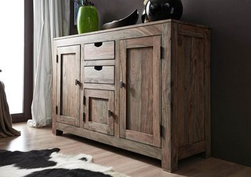 Massivmoebel24 Sideboard Sideboard Sheesham 130x45x85  grau geölt NATURE GREY #86