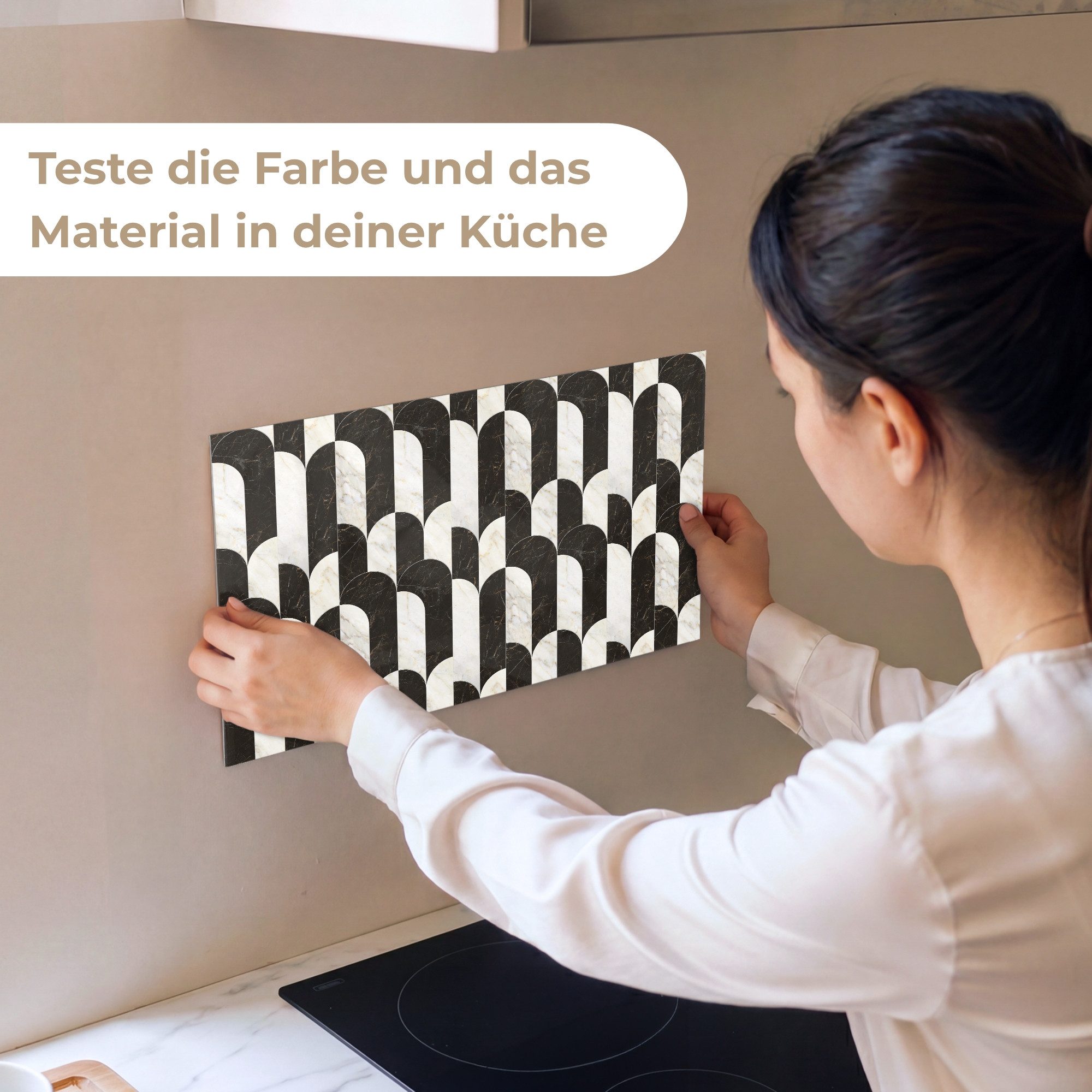 KitchenYeah Küchenrückwand Muster selbstklebend (keine Folie) Bögen - Kacheln - Marmor - Schwarz, (1-tlg), Spritzschutz, Küche, Rückwand, Küchenwand, Küchenfront, 30x20 cm