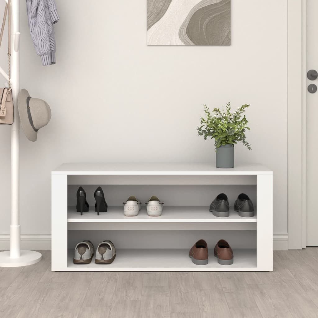 furnicato Schuhregal Elegantes in Weiß 100 x 35 x 45 cm, 1-tlg., Stabile Sitzbank mit zwei Fächern und feuchtbeständiger Oberfläche
