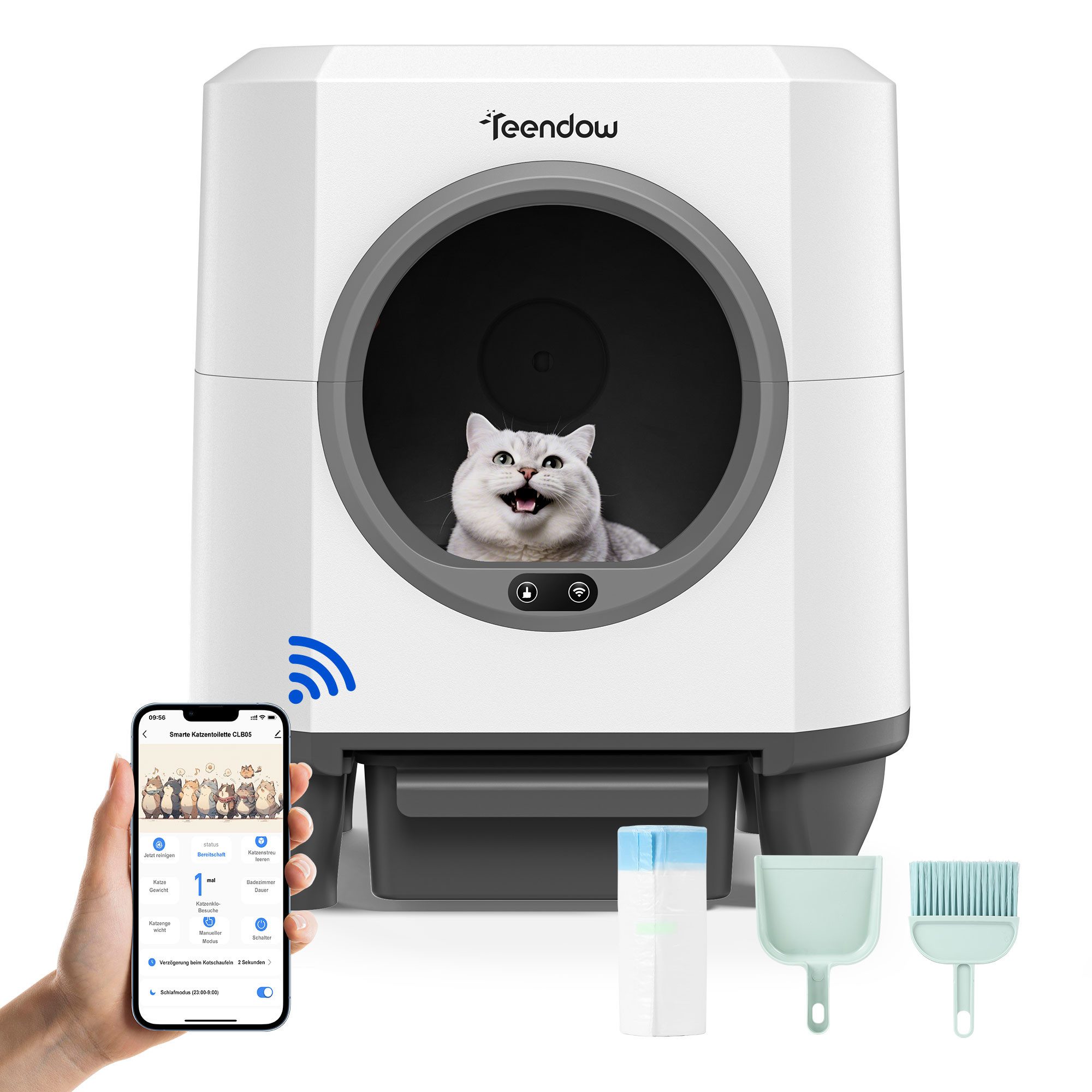 Katzenecktoilette Katzentoilette selbstreinigend 80L+8L Elektrisches Katzenklo XXL