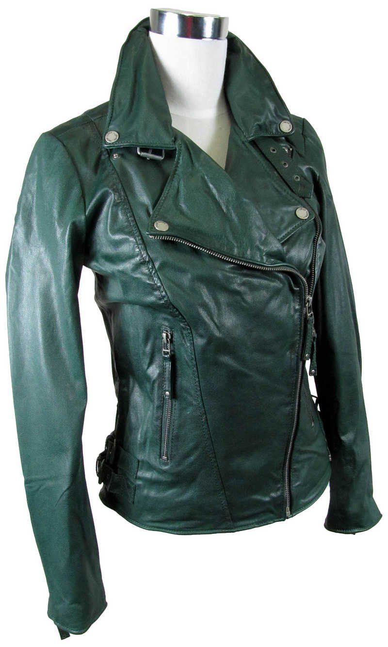 Freaky Nation Lederjacke, Freaky Nation - Damen Lederjacke Ziegenleder grün