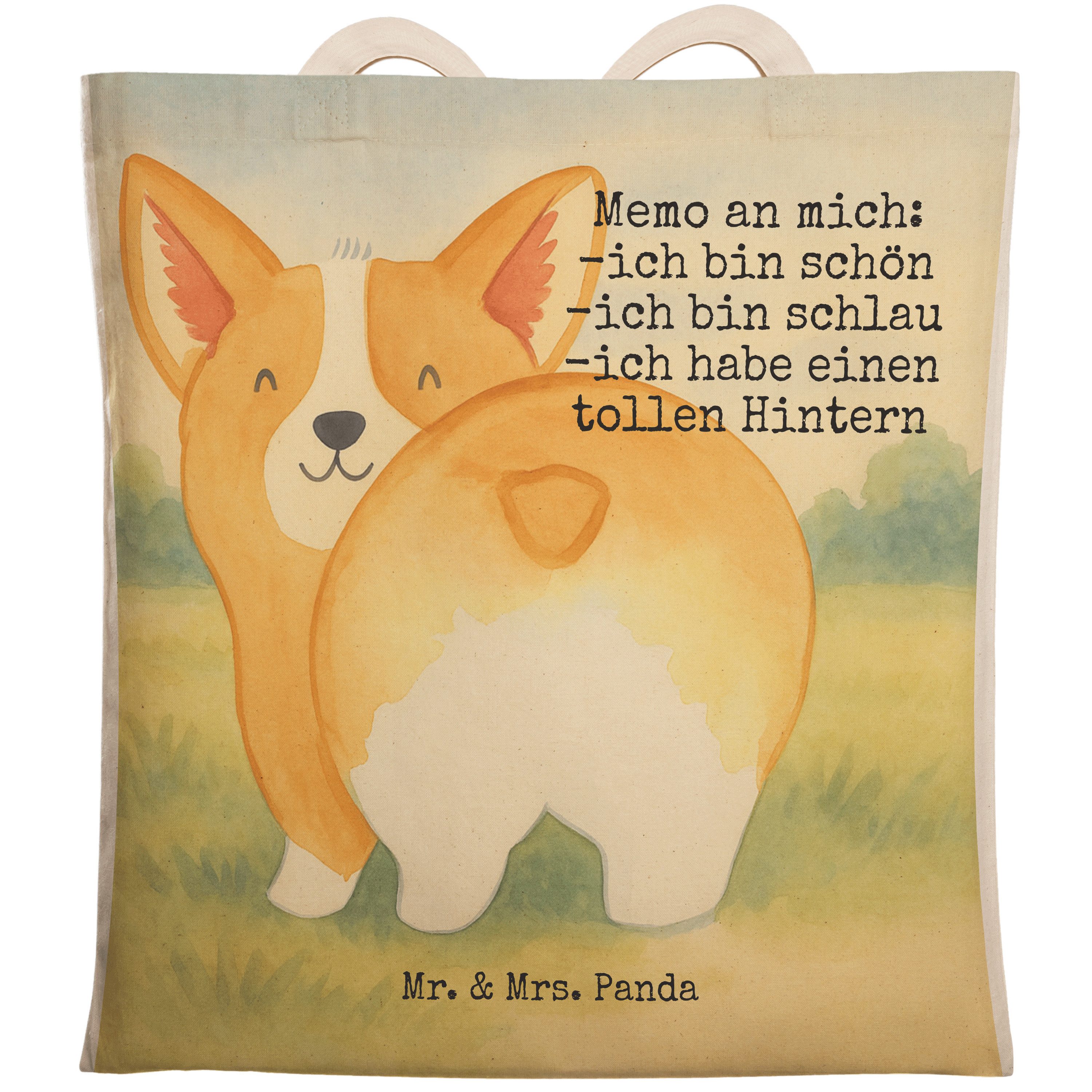 Tragetasche Corgi Po Design, Stoffbeutel, Weiß, Stofftragetasche, Beutel, Hund, T