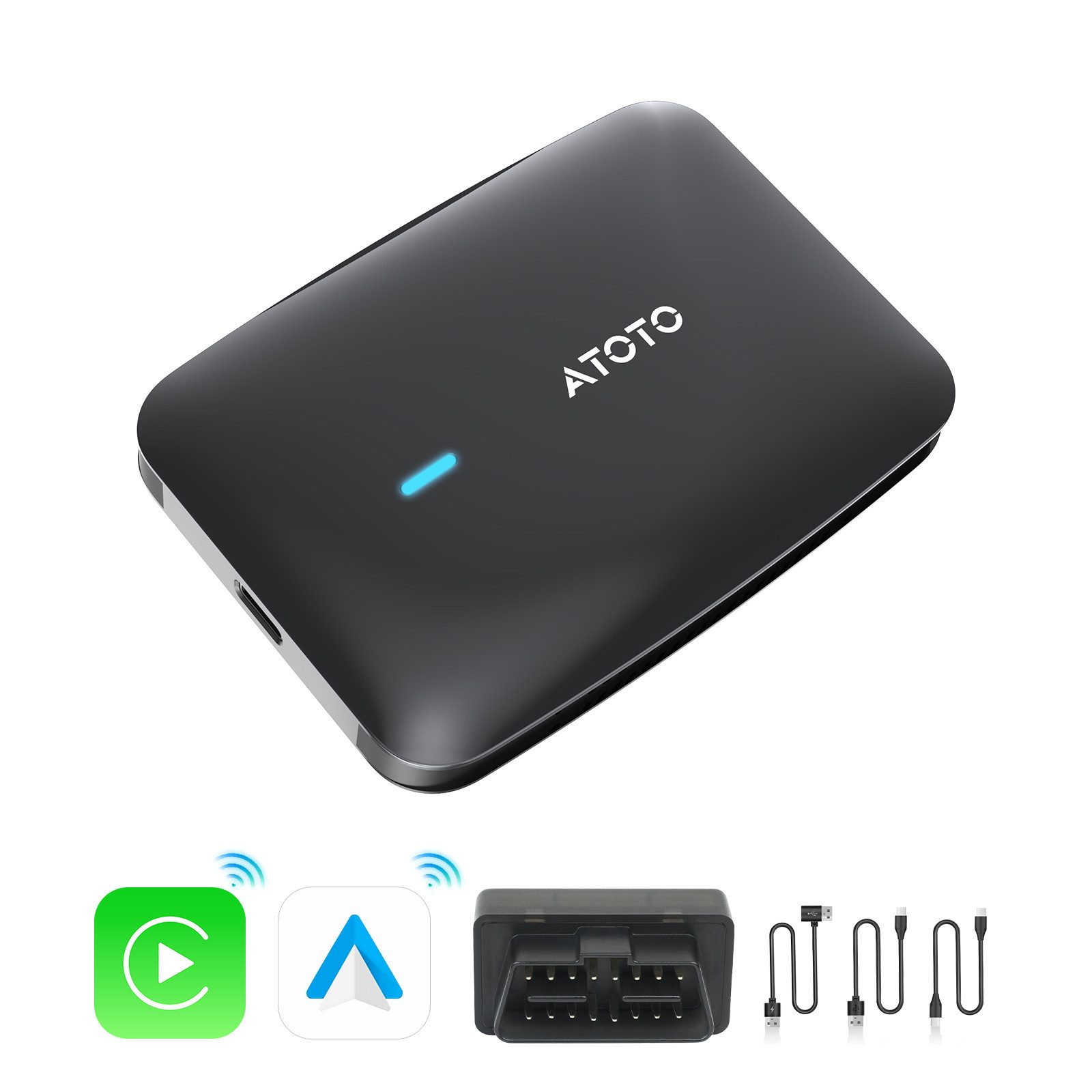 Atoto AI Smart Box: Wireless CarPlay, Streaming & inkl. OBD2 Auto-Adapter USB-A Stecker zu USB-C Buchse, inklusive OBD2-Scanner, Top-Leistung & Apps