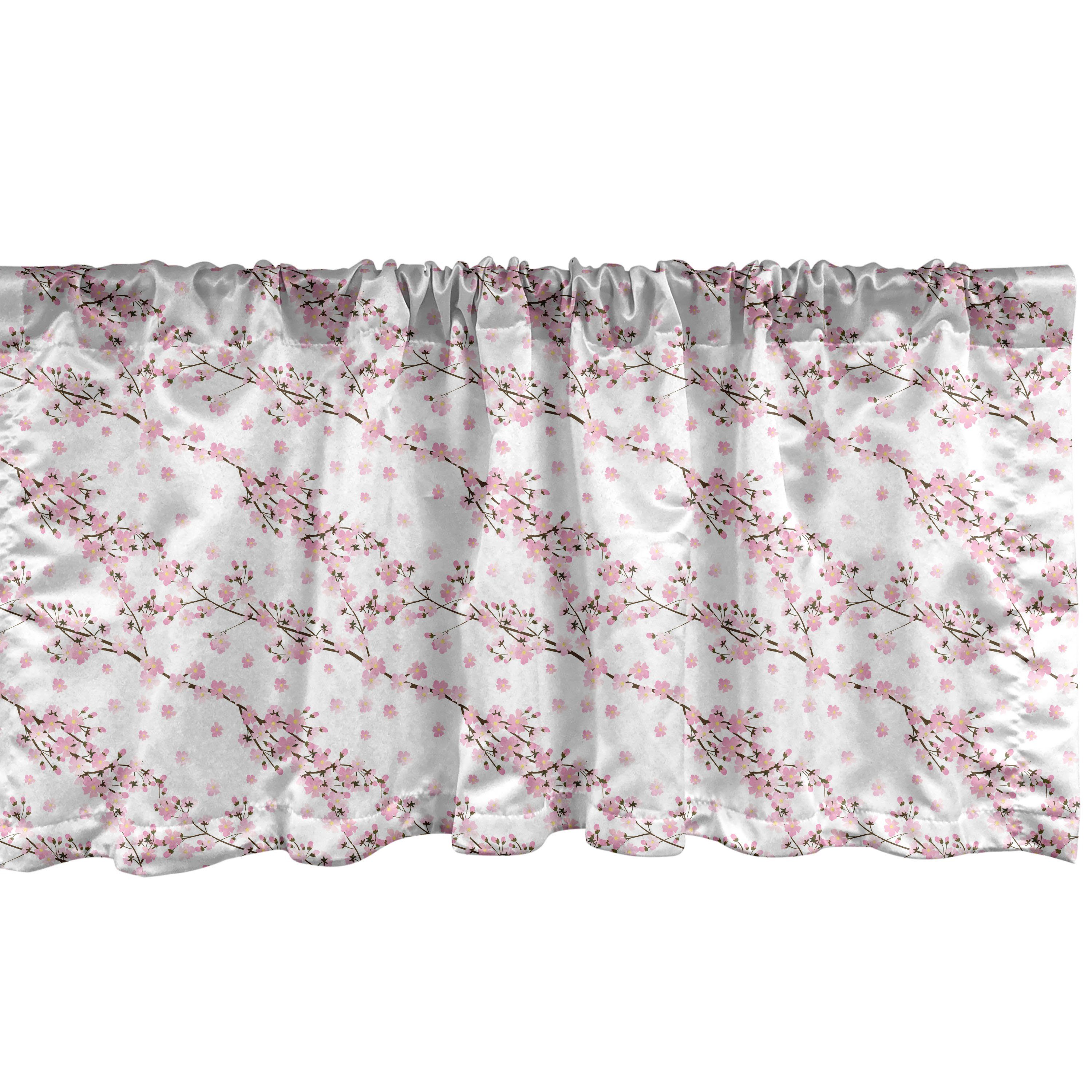 Scheibengardine Vorhang Volant für Küche Schlafzimmer Dekor mit Stangentasche, Abakuhaus, Microfaser, Frühling Kirschblüten-Pastellentwurf