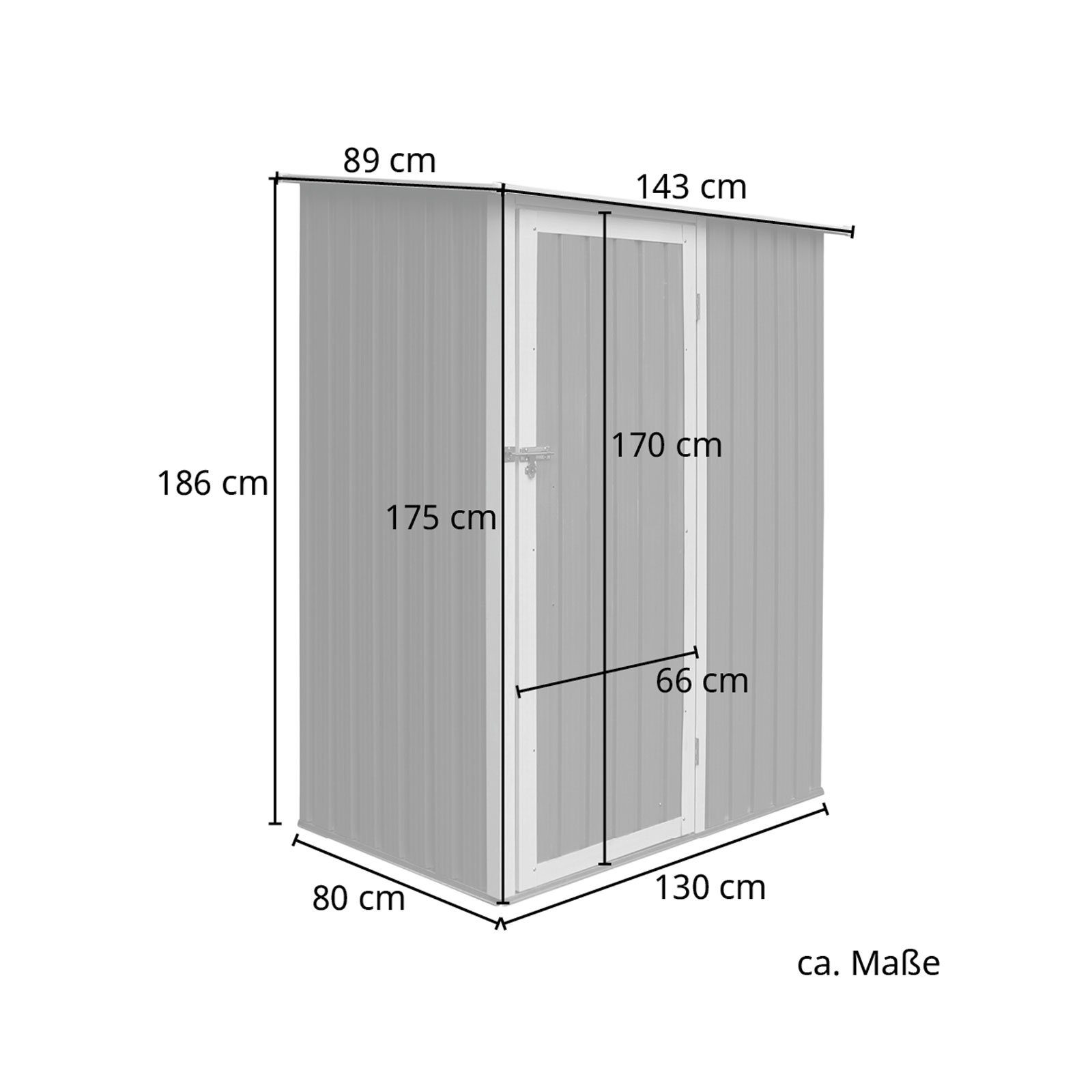 cm Grau 80 (BxTxH), BxT: cm, 143,00x89,00 Riegelschloss, HATTORO P80, x x Pultdach, 130 Gartenhaus Metall inkl. 186