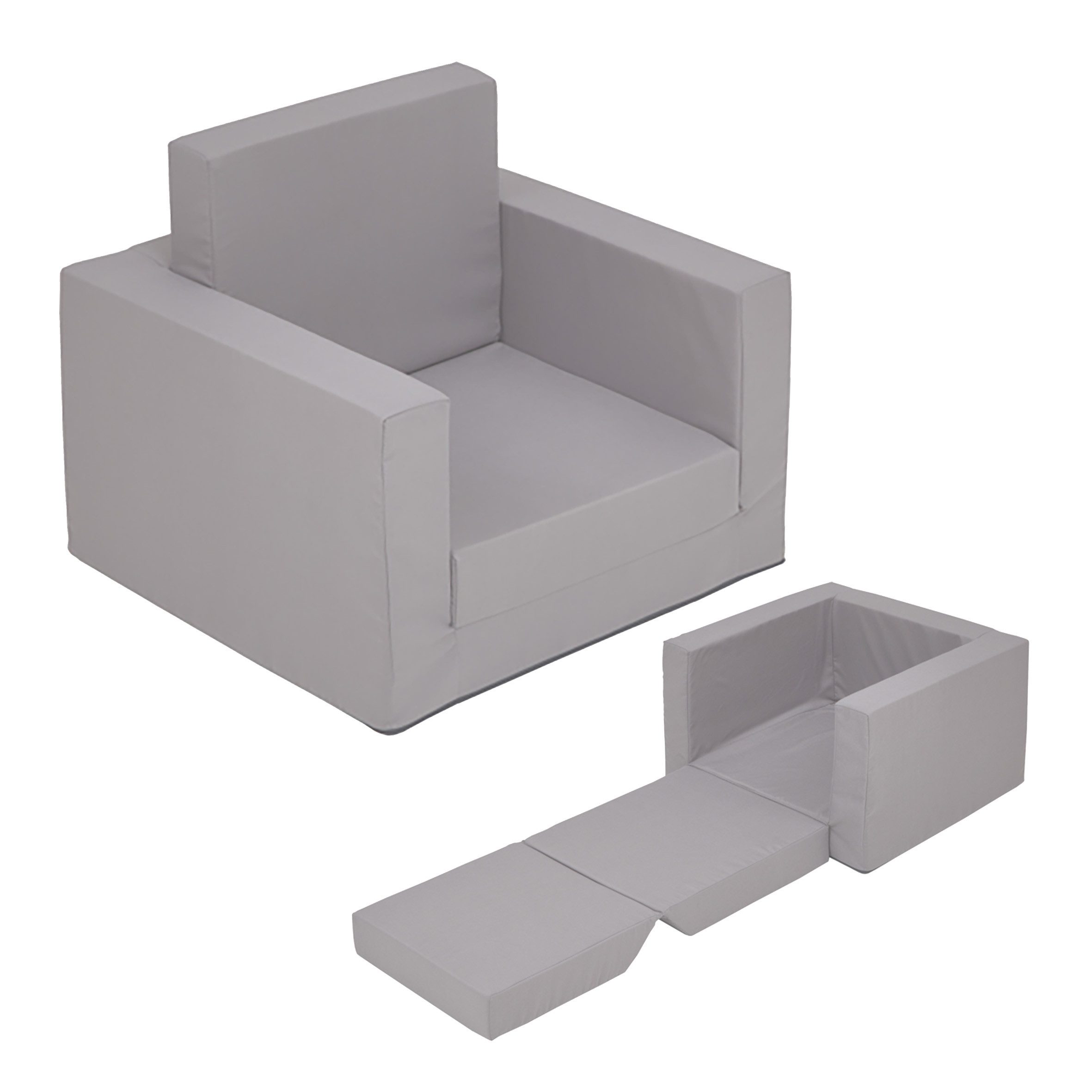 Kindersessel Polstersessel 2in1 ausklappbar - grau - Kindersessel 48 x 41 cm