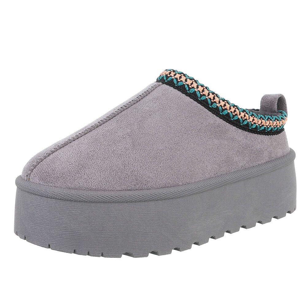 Ital-Design Die bequemen Plateau-Slipper Hausschuh (87740174) Flach Stiefeletten in Grau