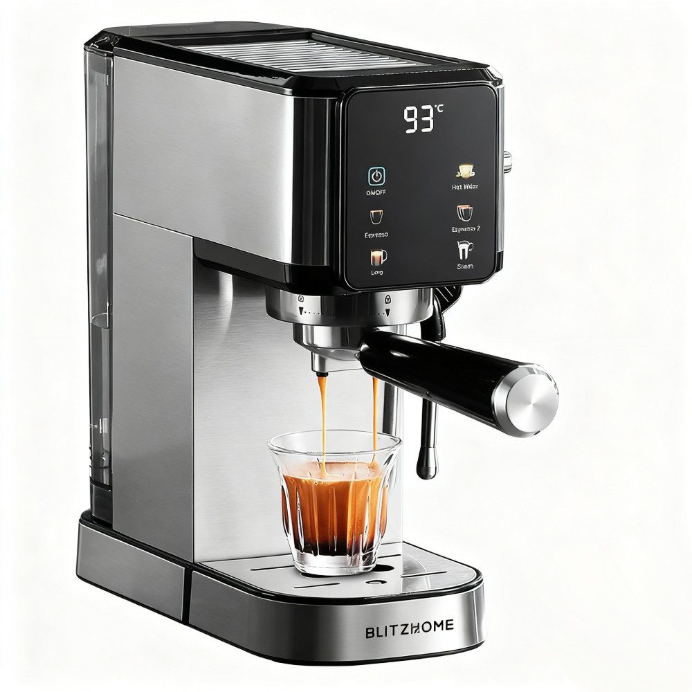 BLiTZWOLF Espressomaschine, 1l Kaffeekanne, Espressomaschine 20 bar Pumpendruck und Touchscreen-Bedienung