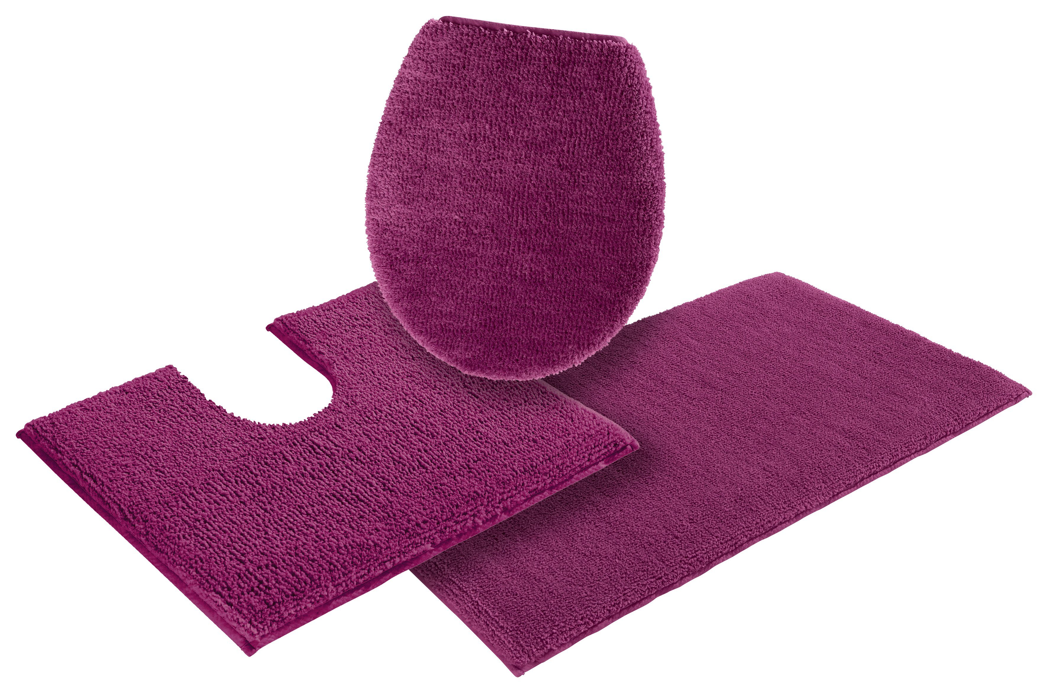 OTTO home Badematte Vanessa, Badvorleger, Badezimmer Teppich, Höhe 10 mm, rutschhemmend beschichtet, schnell trocknend, strapazierfähig, fußbodenheizungsgeeignet, Polyester, rechteckig, 3-tlg. Stand-WC Set, Badteppich, weiche Haptik, unifarben