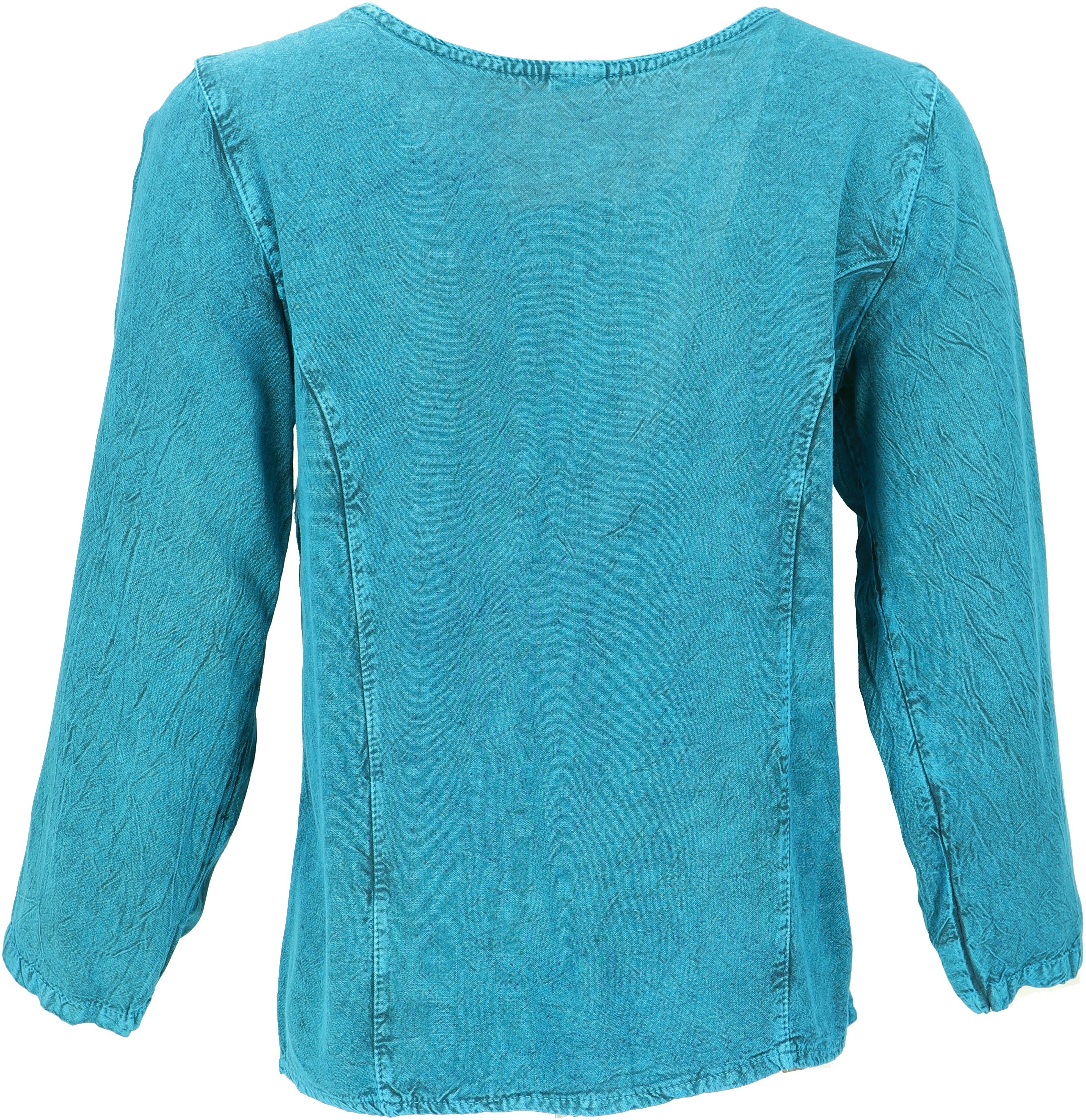 alternative Blusentop Boho indische Hippie.. Kurzes Longbluse jeansblau Bekleidung chic, Guru-Shop