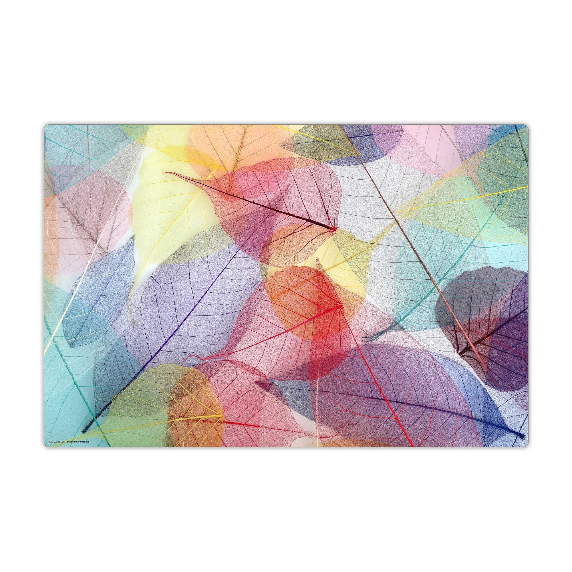cover-your-desk.de Schreibtischunterlage abwaschbar – Bunte Blätter leuchten – premium Vinyl - Made in Germany, (1 tlg)