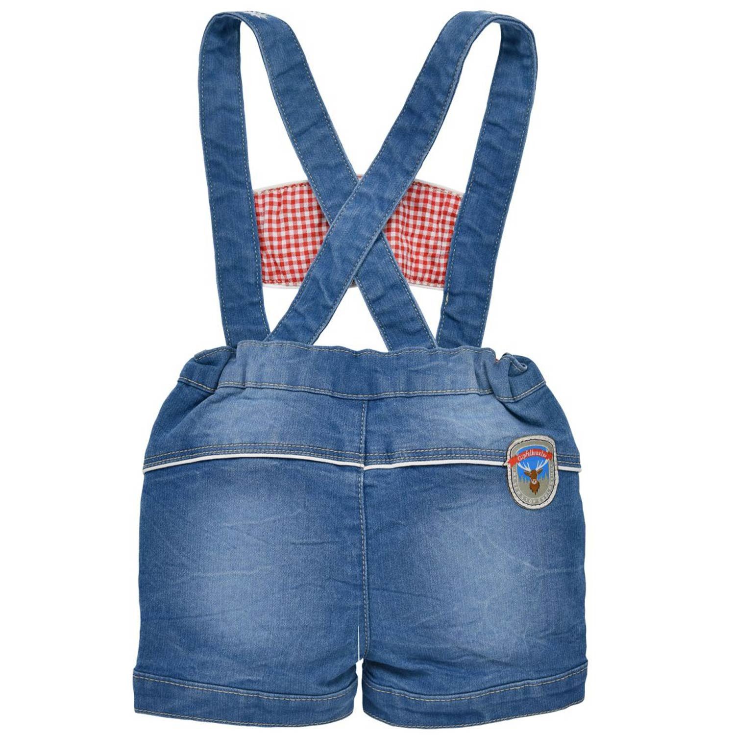BONDI Trachtenlederhose BONDI Baby Jungen Jeans Latzshort 'Gipfelkraxler'