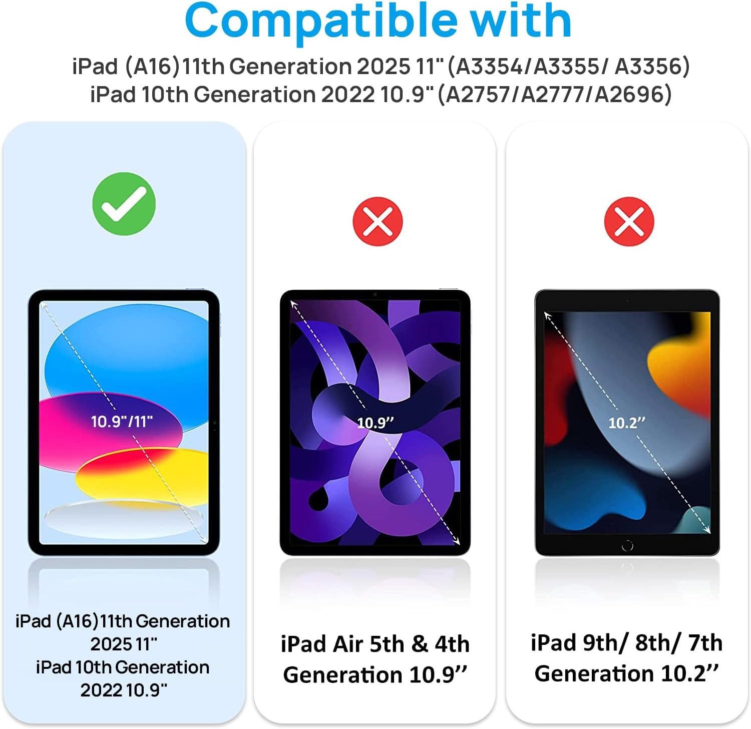 CLM-Tech Displayschutzglas 2x für iPad 11 A16 2025 Panzerfolie kristallklar für iPad 11 A16 2025 & iPad 10 2022, Panzerglas Folie - Anti-Fingerabdruck und kratzfest -, 2 Stück, Kristallklar