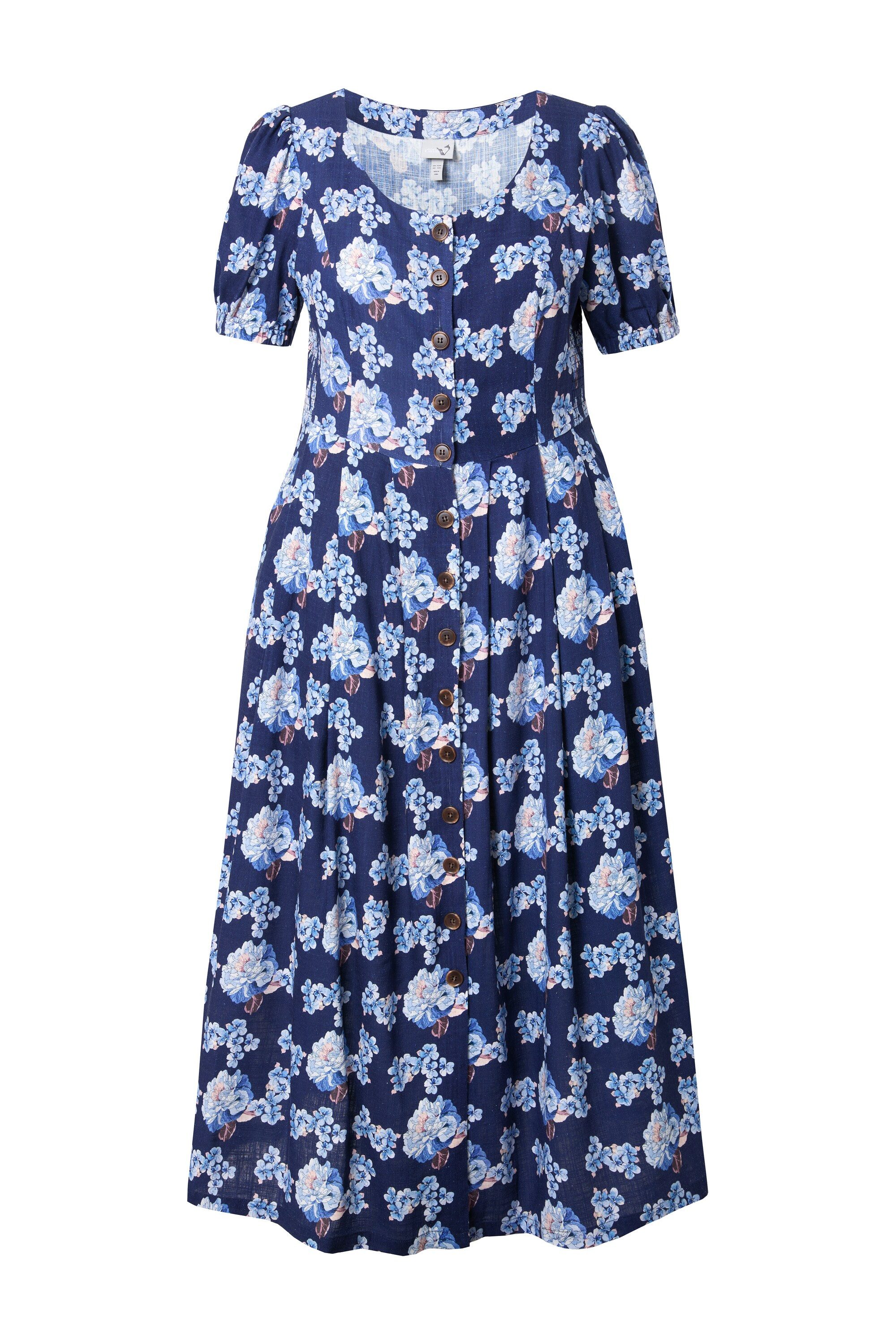 Ulla Popken Dirndl Leinenmix-Maxikleid Rundhals Halbarm Taschen günstig online kaufen