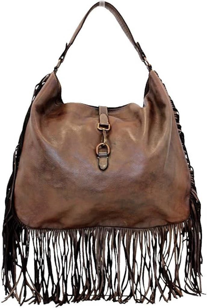 BZNA Schultertasche Napoli Designer Damen Handtasche Ledertasche Shopper, mit Fransen