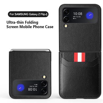 Wigento Handyhülle Für Samsung Galaxy Z Flip4 5G Design Kartenfach Hart Cover Handy Tasche Hülle Etuis Braun