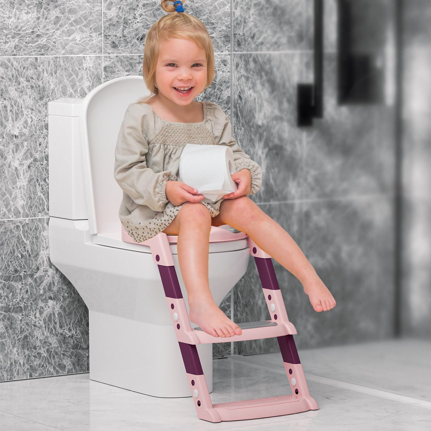 Lospitch Toilettentrainer WC Toilettensitz Treppe Baby Kinder, Töpfchentrainer Töpfchen Sitz Faltbar