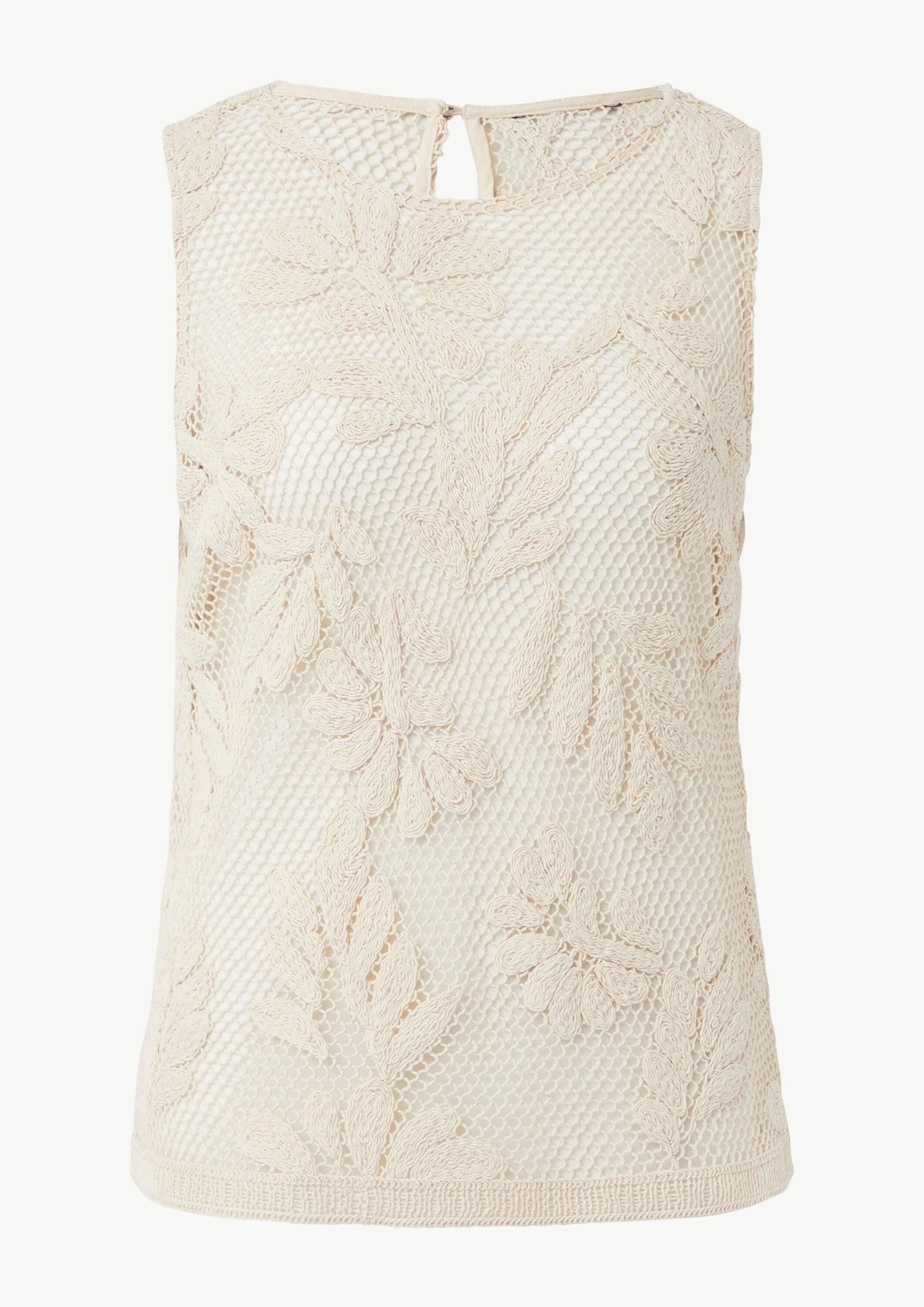 comma Blusentop Bluse Ärmelloses Häkel-Top mit floralem Muster