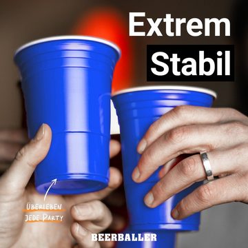 BeerBaller Becher BeerBaller® Blue Cups - 25 blaue Beer Pong Becher & 3 Bälle als Set, 16oz/473ml