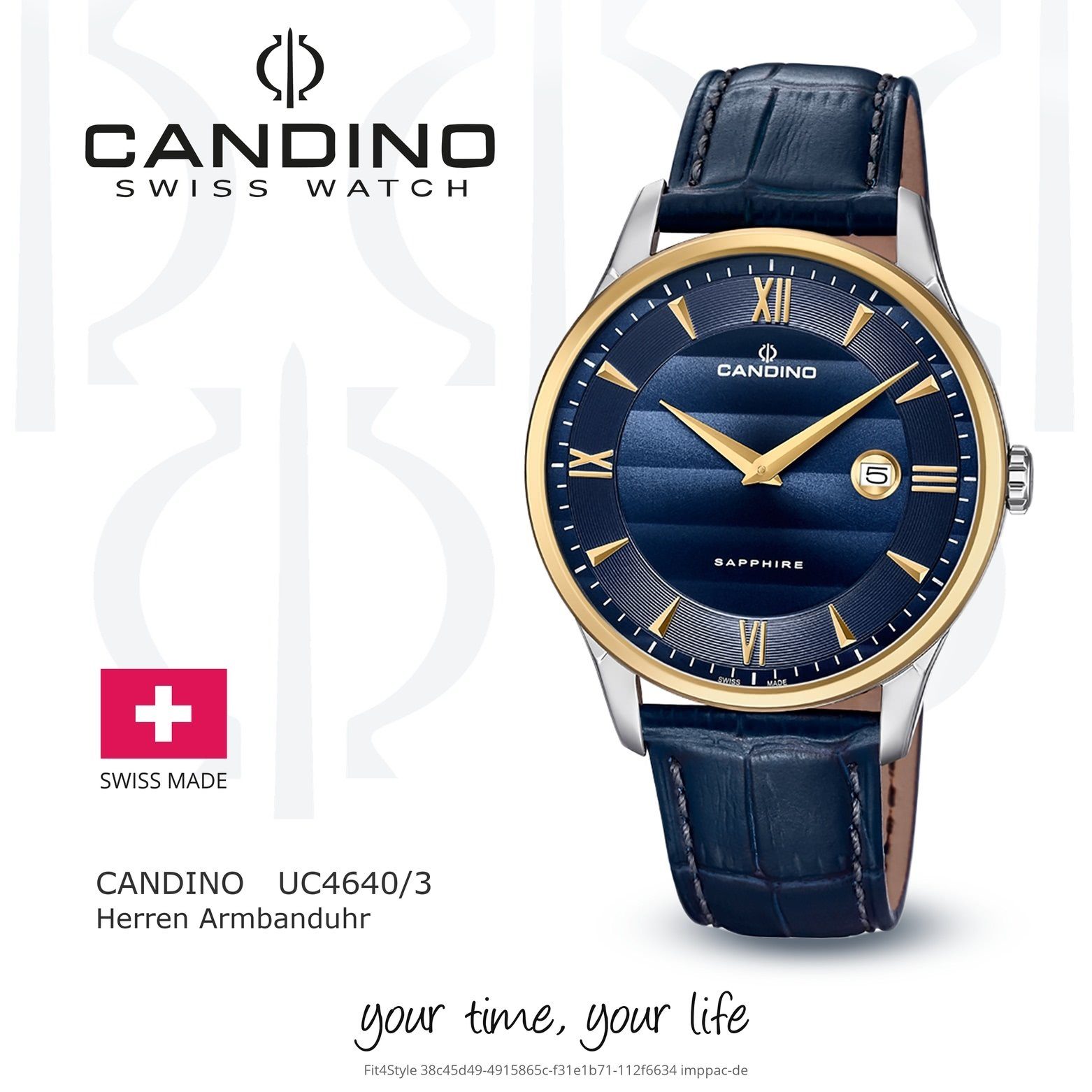 Herren rund, Lederarmband Candino blau, C4640/3, Armbanduhr Quarzuhr Elegant Candino Analog Quarzuhr Herren